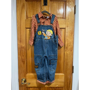 Kids Vintage Bob the Builder Double Knee Embroidered Denim Overall and Shirt